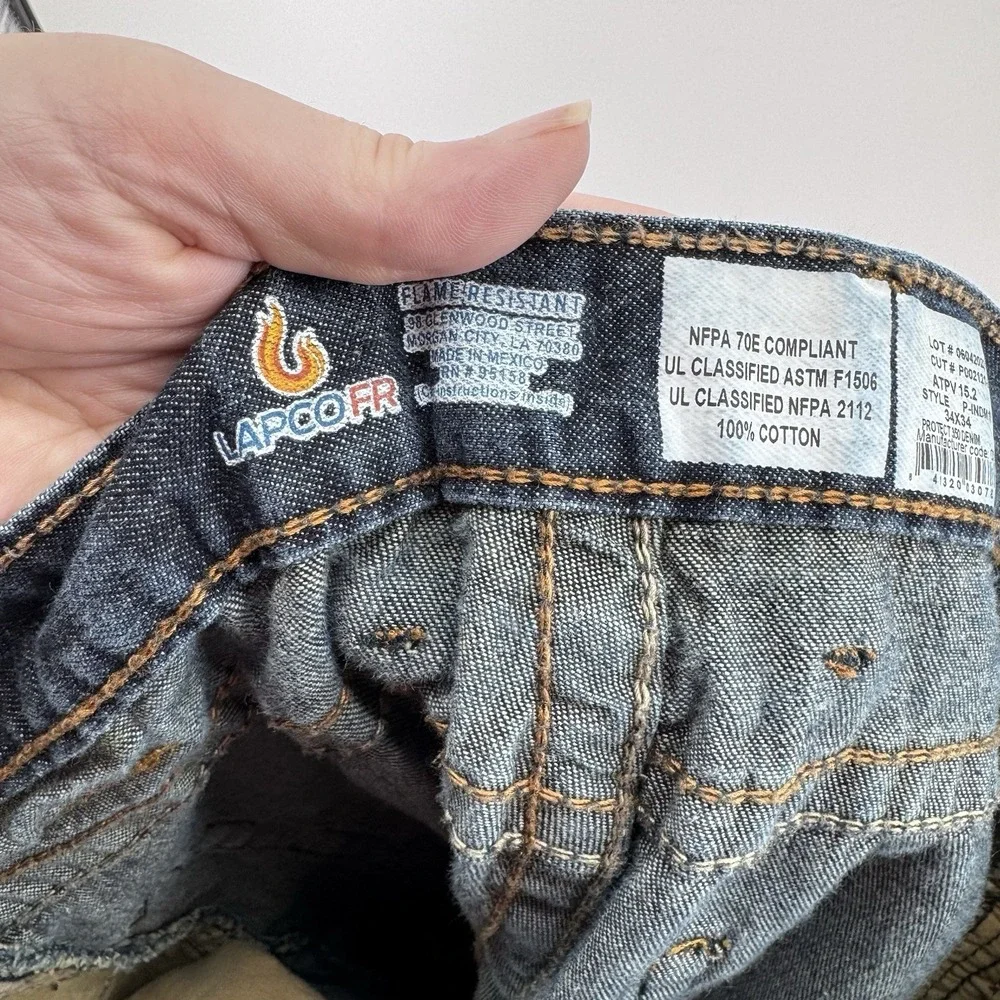 LAPCO FR Flame Resistant Jeans 34X34 Bootcut Denim NFPA 2112 CAT 2 ATPV 15.2